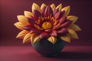 Flowers in a pot on a solid color background. ai generative photo
