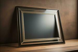 Glass picture frame on a solid color background. ai generative photo