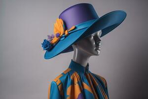 Stylish female hat on mannequin. ai generative photo