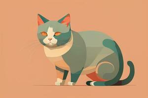 Cute cat sitting on the floor. Vector illustration in retro style. ai generative photo