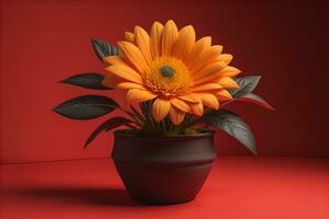 Flowers in a pot on a solid color background. ai generative photo