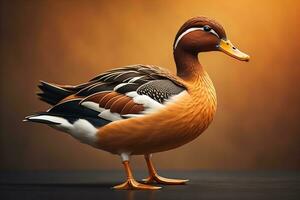 Beautiful duck on a solid color background. ai generative photo