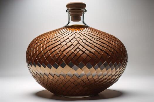 Bottle with a liquid on a solid color background. ai generative photo