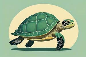 ilustración de un Tortuga en un verde antecedentes en dibujos animados estilo. ai generativo foto