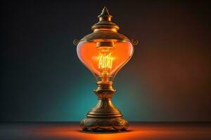 Lantern on a wooden table and a dark background. ai generative photo