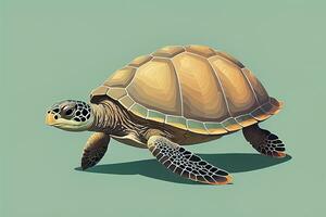 ilustración de un Tortuga en un verde antecedentes en dibujos animados estilo. ai generativo foto