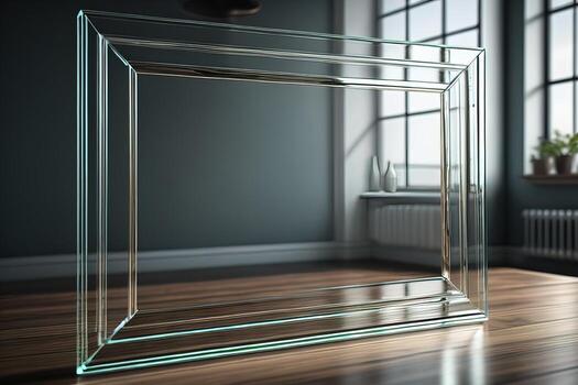 Glass picture frame on a solid color background. ai generative photo