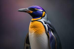 Cute penguin standing in front of solid color background. ai generative photo