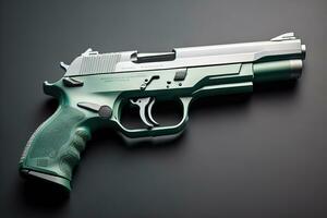 Semi-automatic handgun on a solid color background. Close-up. ai generative photo