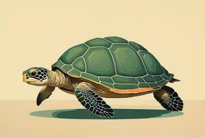 illustration of a turtle on a green background in cartoon style. ai generative photo