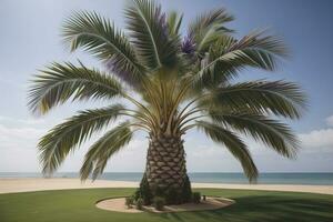 Palm tree on the beach. Summer vacation concept. ai generative photo
