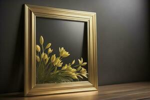 Glass picture frame on a solid color background. ai generative photo