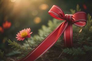 Shiny satin ribbon in brown color isolated on white background. ai generative photo