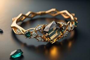 Jewelry ring with precious stones. Jewelry background. ai generative photo