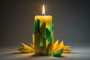 Creative burning candle on a wooden background. ai generative photo