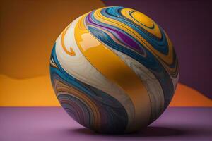 Colorful marble ball on a solid colour background. Close-up. ai generative photo