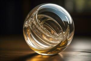 transparente cristal pelota en un de madera mesa. ai generativo foto