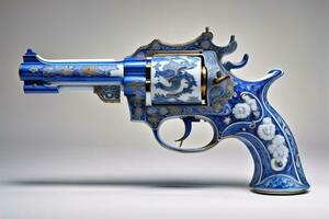 a blue gun with a pattern on the surface. ai generative photo