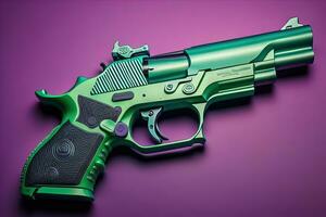 Semi-automatic handgun on a solid color background. Close-up. ai generative photo