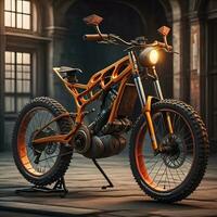 Modern powerful sports motorcycle on a colorful background. ai generative photo