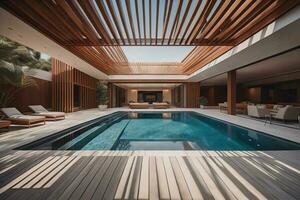 Swimming pool in a modern villa, ai generative photo