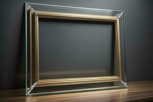 Glass picture frame on a solid color background. ai generative photo