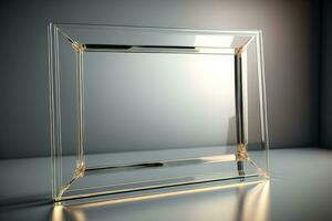 Glass picture frame on a solid color background. ai generative photo