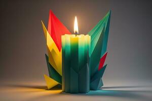 Creative burning candle on a wooden background. ai generative photo