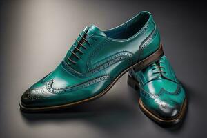 Men's shoes on a solid colour background. Studio shot. ai generative photo