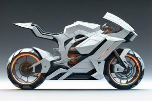 a white super sports motorcycle on a gray background. ai generative photo