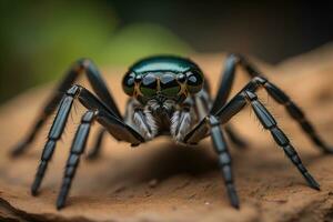 jumping spider closeup on solid color background, copyspace. ai generative photo