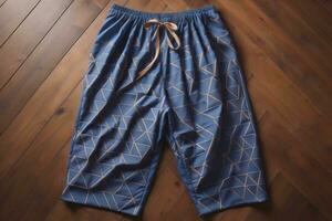 Men's shorts with a pattern on a solid color background. Studio shooting. ai generative photo