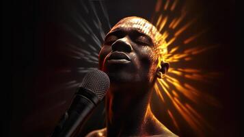 Singer singing with a mic photo