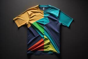 Colorful t-shirts in front of dark background. ai generative photo