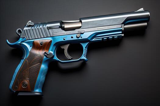 Semi-automatic handgun on a solid color background. Close-up. ai generative photo