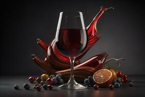 Glass of red wine on black background. ai generative photo