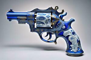 a blue gun with a pattern on the surface. ai generative photo