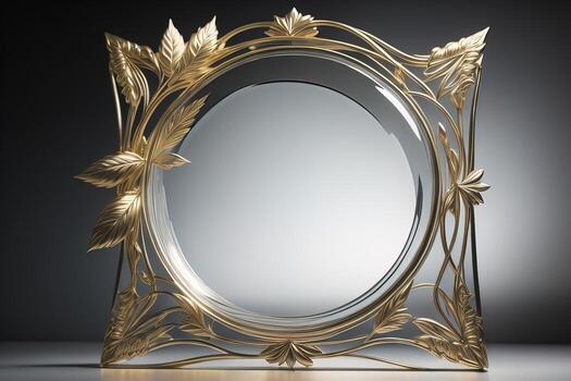 Glass picture frame on a solid color background. ai generative photo