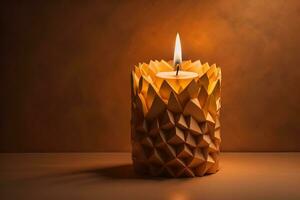 creativo ardiente vela en un de madera antecedentes. ai generativo foto