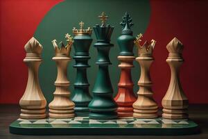 Different chess piece on a solid color background. ai generative photo