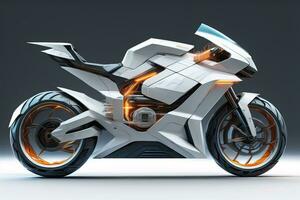 a white super sports motorcycle on a gray background. ai generative photo