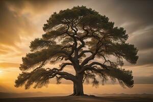 Fantasy Silhouette of a tree in the desert. ai generative photo