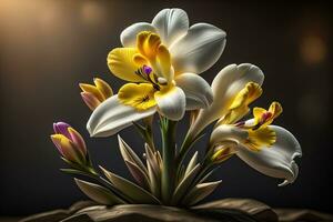 bouquet of white lilies on a solid color background. ai generative photo