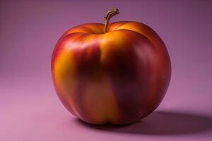 Ripe red peach on a solid color background. ai generative photo