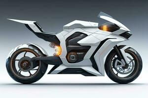 a white super sports motorcycle on a gray background. ai generative photo