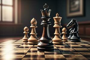 Different chess piece on a solid color background. ai generative photo