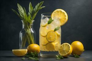 Glass of lemonade with fresh lemons. ai generative photo