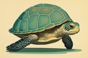 ilustración de un Tortuga en un verde antecedentes en dibujos animados estilo. ai generativo foto