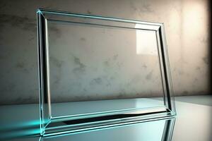 Glass picture frame on a solid color background. ai generative photo