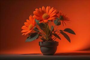 Flowers in a pot on a solid color background. ai generative photo